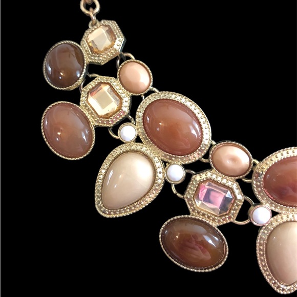 Peach‎ Brown Gold Tone Glam Bib Necklace 22 in - Picture 3 of 7